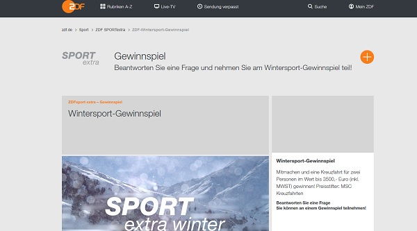 ZDF Wintersport Gewinnspiel MSC Kreuzfahrt gewinnen