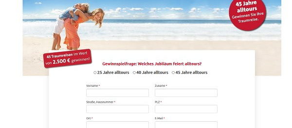 alltours Gewinnspiel 45 Reisen Jubiläums Verlosung