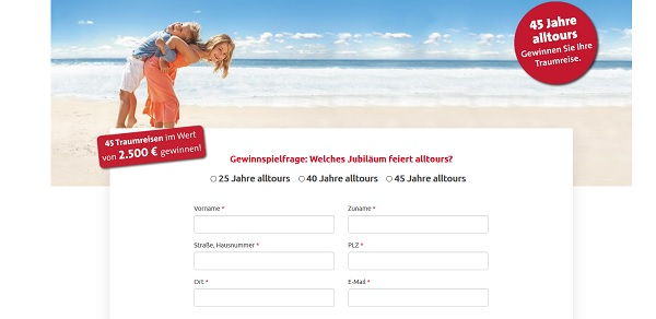 alltours Gewinnspiel 45 Reisen Jubiläums Verlosung