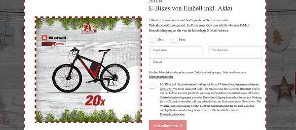 toom Baumarkt Adventskalender Gewinnspiel 20 E-Bikes