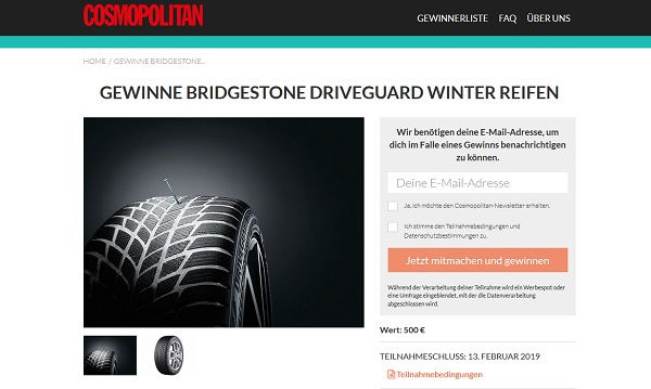 Cosmopolitan Gewinnspiel Bridgestone Driveguard Winterreifen
