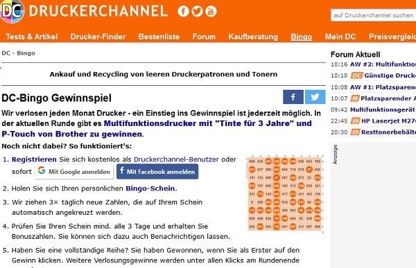 Druckerchannel Bingo Gewinnspiel Multifunktionsdrucker gewinnen