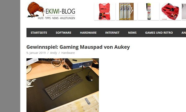 EKIWI-Blog Gewinnspiel Aukey Gaming Mauspad gewinnen