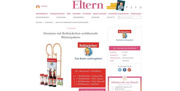 Eltern Gewinnspiel Rotbäckchen Winterpakete mit Schlitten