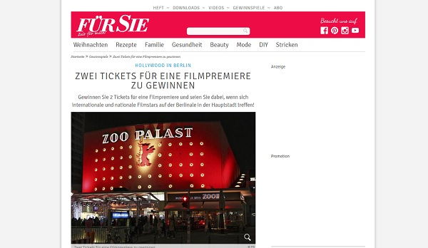 Für Sie Gewinnspiel Berlinale Filmpremiere Reise