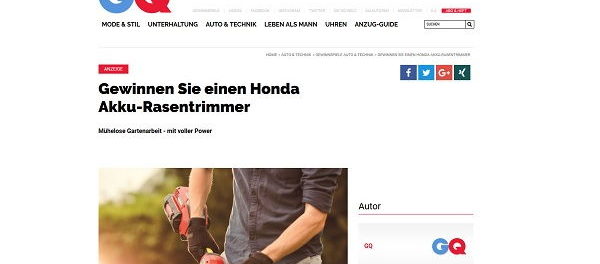 GQ Magazin Gewinnspiel Honda Akku-Rasentrimmer