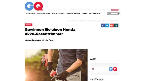 GQ Magazin Gewinnspiel Honda Akku-Rasentrimmer