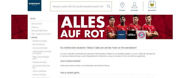 Karstadt Gewinnspiel Tickets FC Bayern vs Dortmund mit Anreise