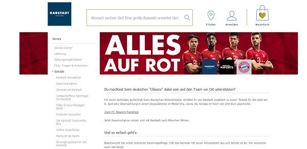 Karstadt Gewinnspiel Tickets FC Bayern vs Dortmund mit Anreise