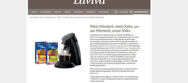 Laviva Gewinnspiele 5 Senseo Kaffeemaschinen und Bahlsen Kekspakete