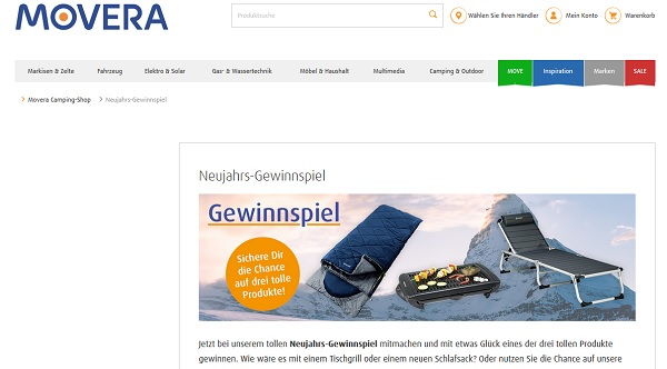 Movera Neujahrs-Gewinnspiel Liege Grill Schlafsack