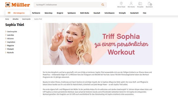 Müller Gewinnspiele Sophia Thiel persönliches Treffen