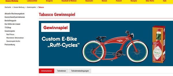 Netto Marken Discount Gewinnspiele Tabasco E-Bike