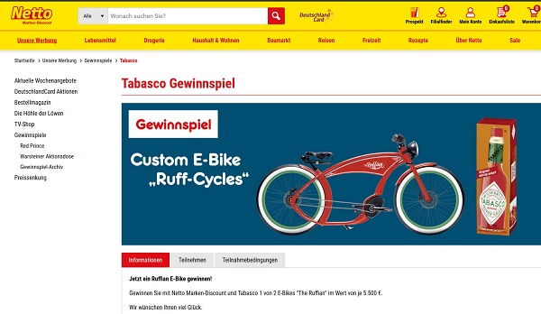 Netto Marken Discount Gewinnspiele Tabasco E-Bike