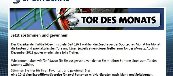 Reise Gewinnspiel Sportschau Tor des Monats Dezember 2018