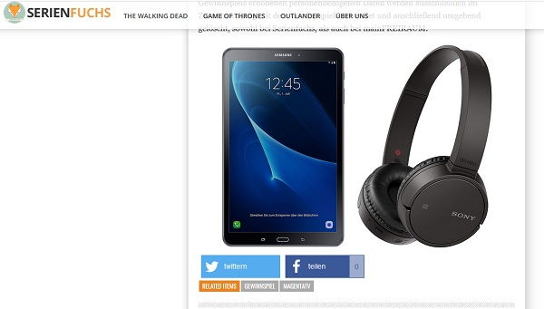 Serienfuchs Gewinnspiel Samsung Tablet Sony Kopfhörer