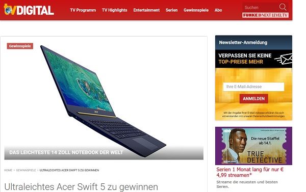 TV Digital Gewinnspiel Acer Swift 5 Notebook
