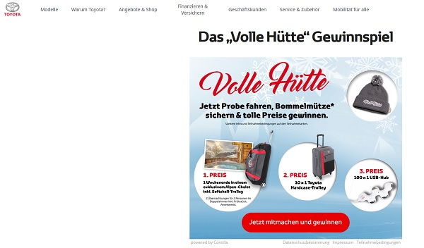 Toyota Gewinnspiel Volle Hütte Wochenendaufenthalt Alpen