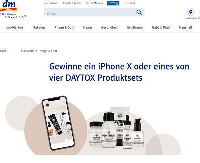 dm Drogerie Gewinnspiel Daytox Apple iPhone X und Produkte