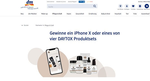 dm Drogerie Gewinnspiel Daytox Apple iPhone X und Produkte