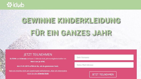 kilenda klub Gewinnspiel 3 mal 1 Jahr Kinderkleidung kostenlos