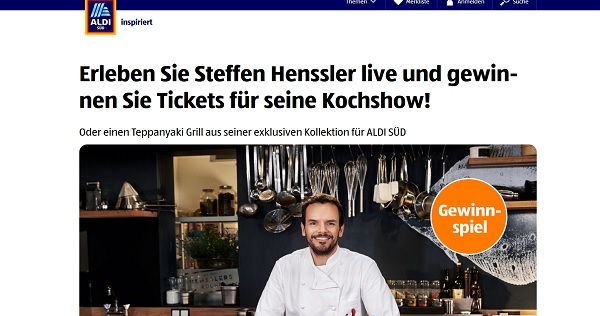 Aldi Gewinnspiel Steffen Henssler Show Tickets und Sachpreise