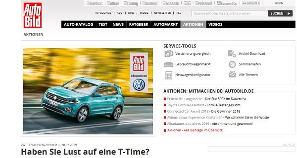 Auto Bild Gewinnspiel VW T-Cross gewinnen