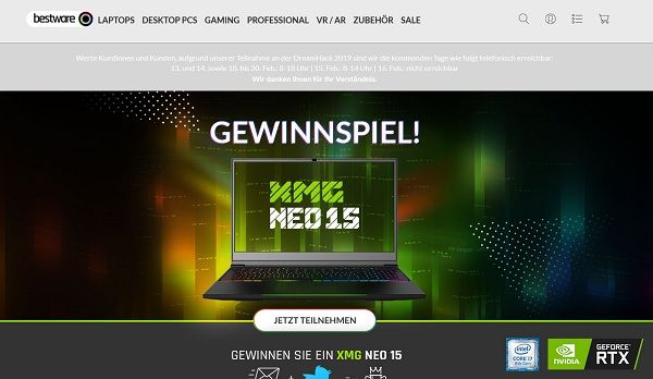 Bestware Gewinnspiel XMG NEO 15 Gaming Laptop