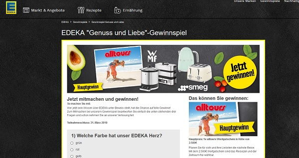EDEKA Gewinnspiel 2.500 Euro Reisegutschein und Toaster