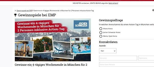 EMP Versand Gewinnspiel viertägiges Wochenende München 2 Personen