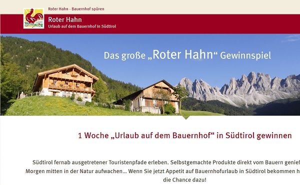 Gewinnspiel Urlaub auf dem Bauernhof Roter Hahn 2019