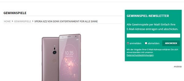 Gewinnspiele Hörzu verlost Sony Experia XZ2 Smartphone