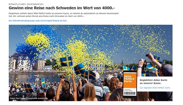 IKEA Family Gewinnspiel monatlich Schweden Reise gewinnen