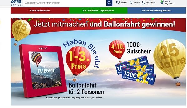 Otto Office Jubiläums Gewinnspiel Gutscheine und Ballonfahrten