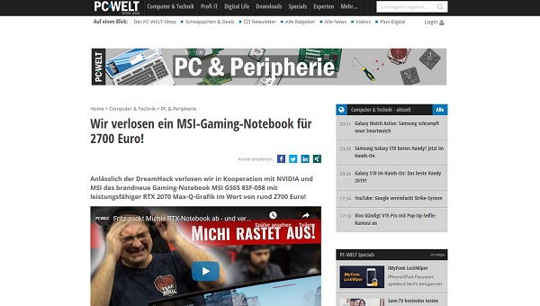 PC Welt Gewinnspiel MSI-Gaming Notebook Wert 2.700 Euro