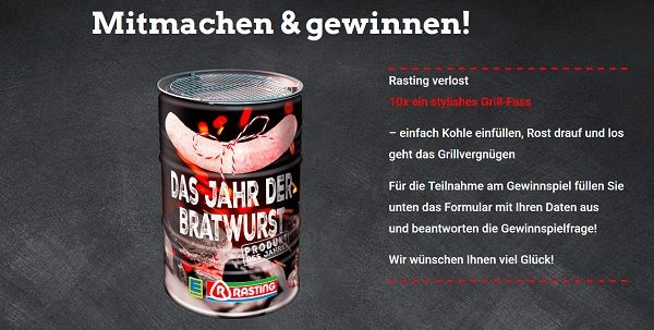 Rasting Gewinnspiel Bratwurst des Jahres Grill-Fässer