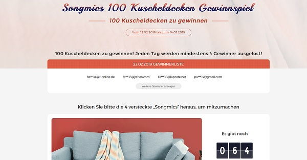 Songmics Gewinnspiel 100 Kuscheldecken Verlosung