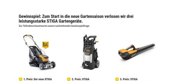 Stiga Gartengeräte Gewinnspiel Akku-Rasenmäher uvm.