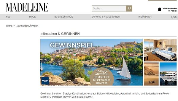 Ägypten Reise Gewinnspiel Madeleine Versand 2019