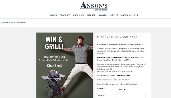 Ansons Gewinnspiel ALL-STAR Gasgrill gewinnen