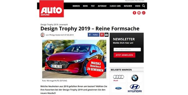 Auto Zeitung Gewinnspiel Mazda3 Skyactive-X Design Trophy 2019