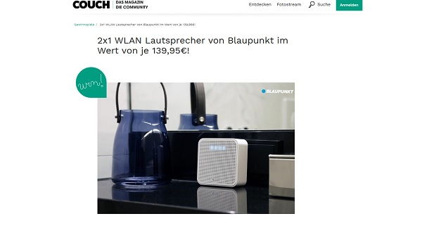 Couch Magazin Gewinnspiele Blaupunkt WLAN Lautsprecher Sprachassistent