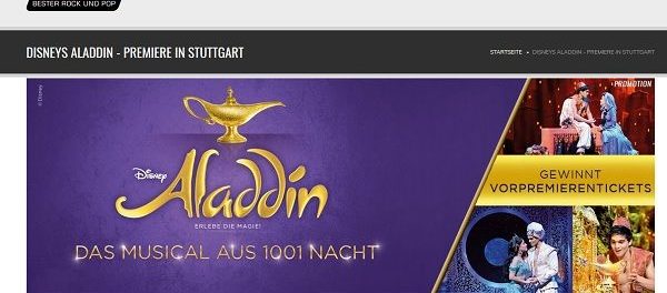 Die neue 107.7 Gewinnspiel Aladin Musical Vorpremierentickets