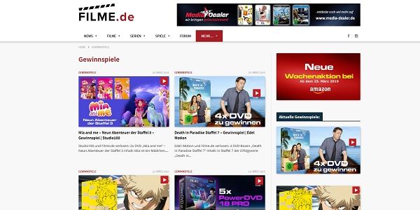 Filme.de Gewinnspiele zahlreiche DVDs und Fanartikel