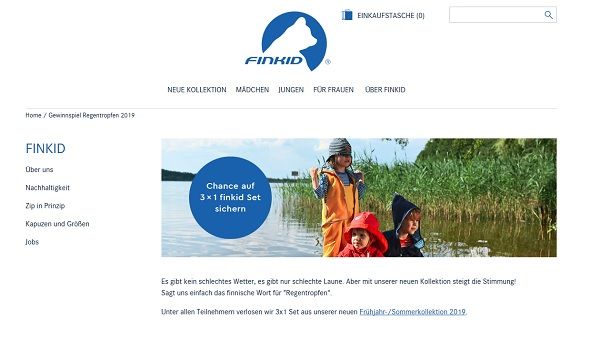 Finkid Gewinnspiel 3 mal 300 Euro Kinderkleidung