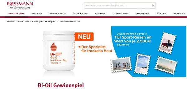 Gewinnspiele Rossmann Bi-Oil 2.500 Euro TUI Sport-Reisegutscheine