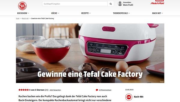 Koch Mit Gewinnspiel Tefal Cake Factory Kuchenbackautomat