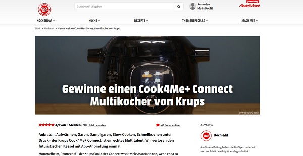 Krups Cook3Me+ Multikocher Gewinnspiel Koch Mit