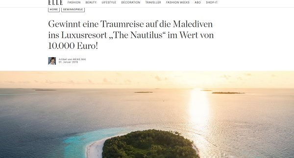 Malediven Reise Gewinnspiel Elle 10.000 Urlaub gewinnen