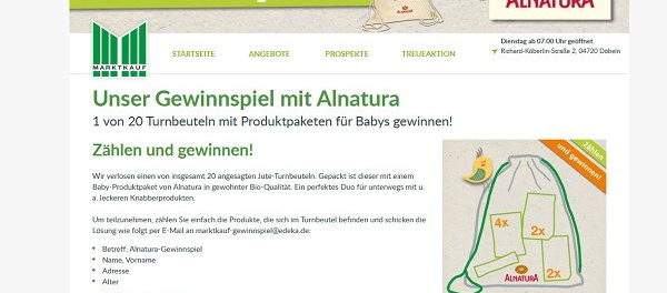 Marktkauf Alnatura Gewinnspiel 20 Baby Produktpakete